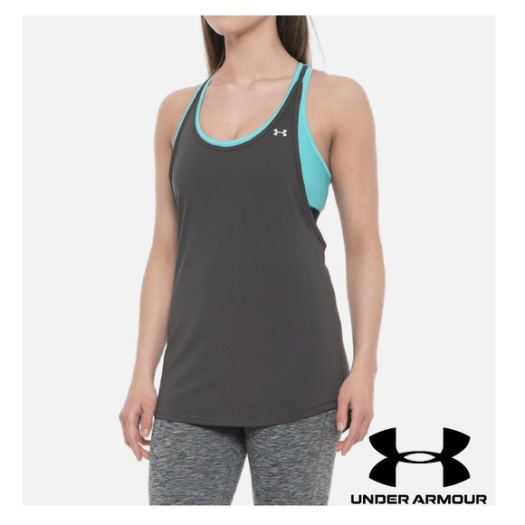 Under Armour Gray Turquoise 2-in-1 Tank Top with Built-In Sports Bra - Picture 1 of 8